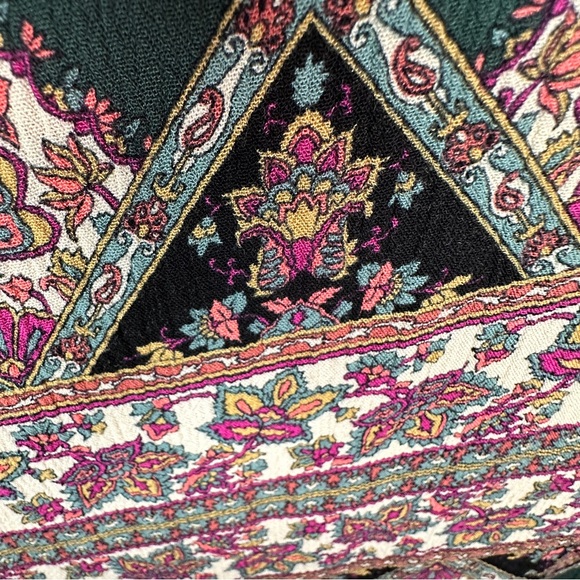 Knox Rose Boho Midi Dress XL Green Floral Paisley Tassel Peasant Style - Picture 10 of 12